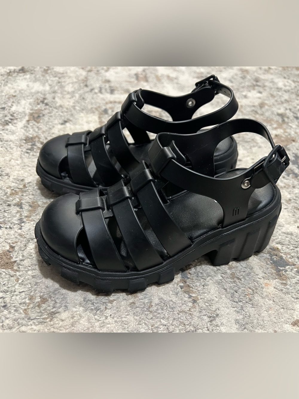 Mini Melissa Megan Black Chunky Strappy Platform Sandals - Kids size 1